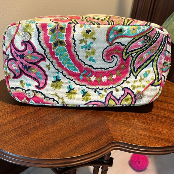 Spartina  Linen natural  shoulder bag   heavy duty  leather trim  hot pink/cream - Picture 12 of 17